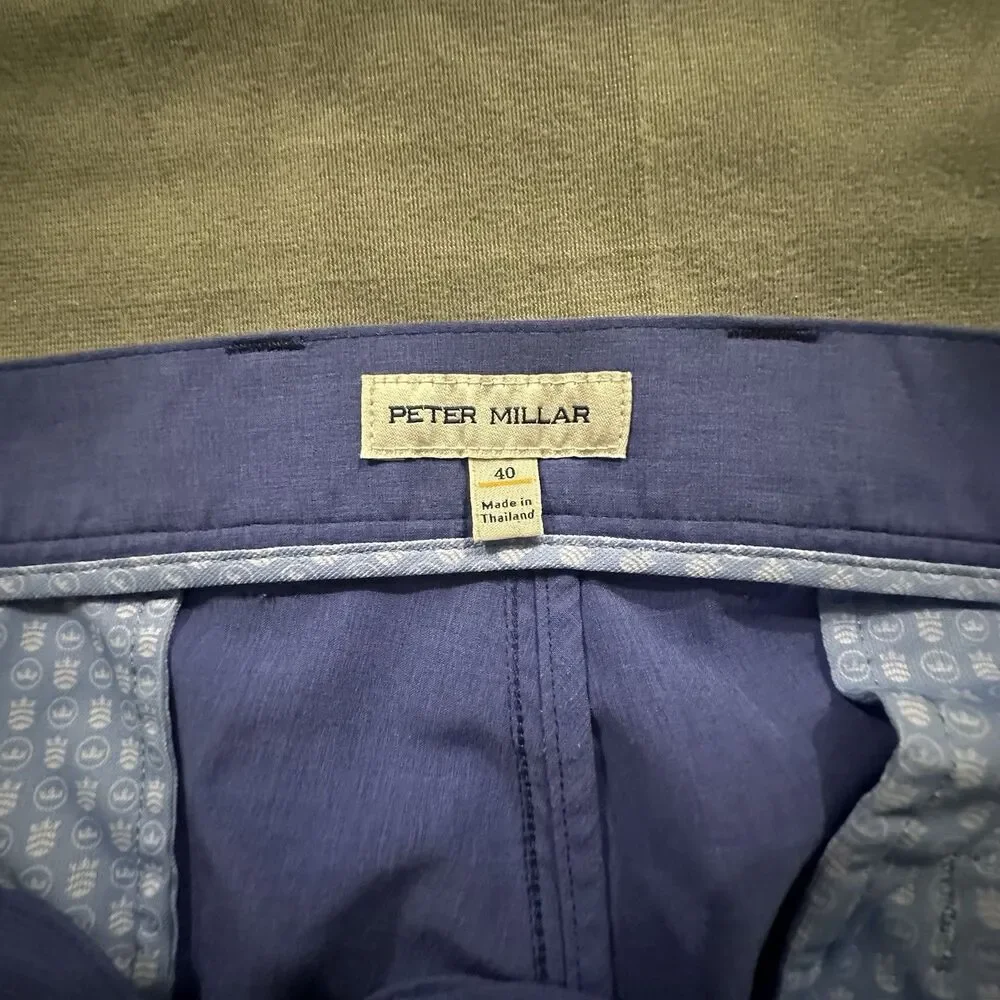 Peter Millar Chino Shorts Mens 40 Blue Wicking Casual Stretch Crown Golf Hiking